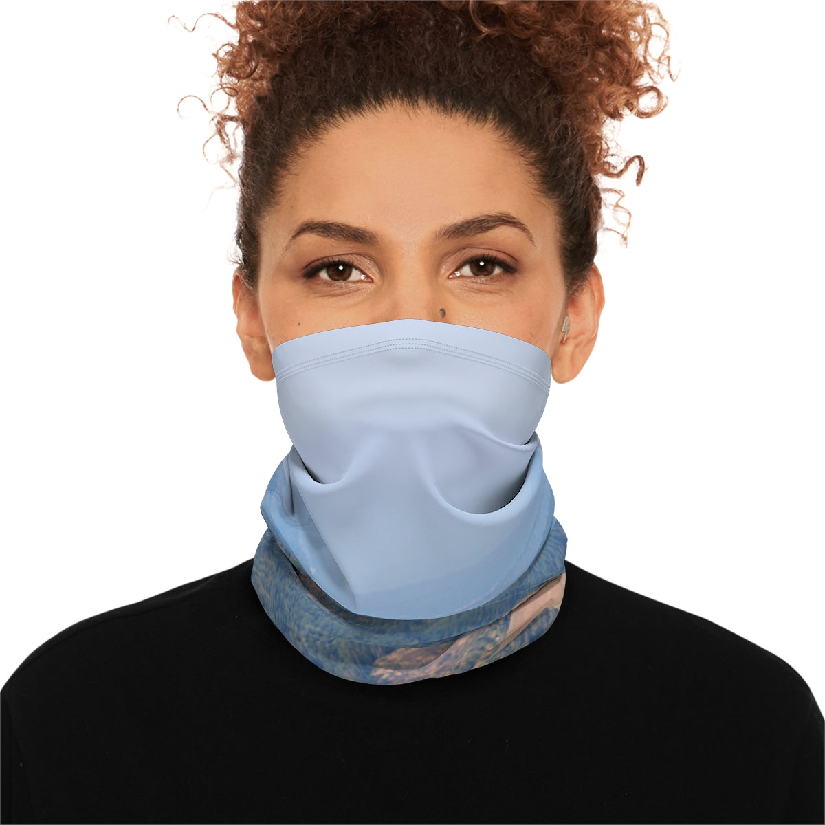 Elegant Blue Face Covering with Patterned Trim Accessory
