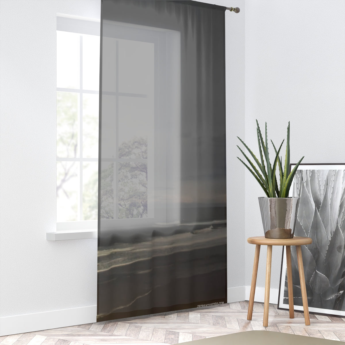 Coastal Landscape Print Sheer Curtain for Home Decor