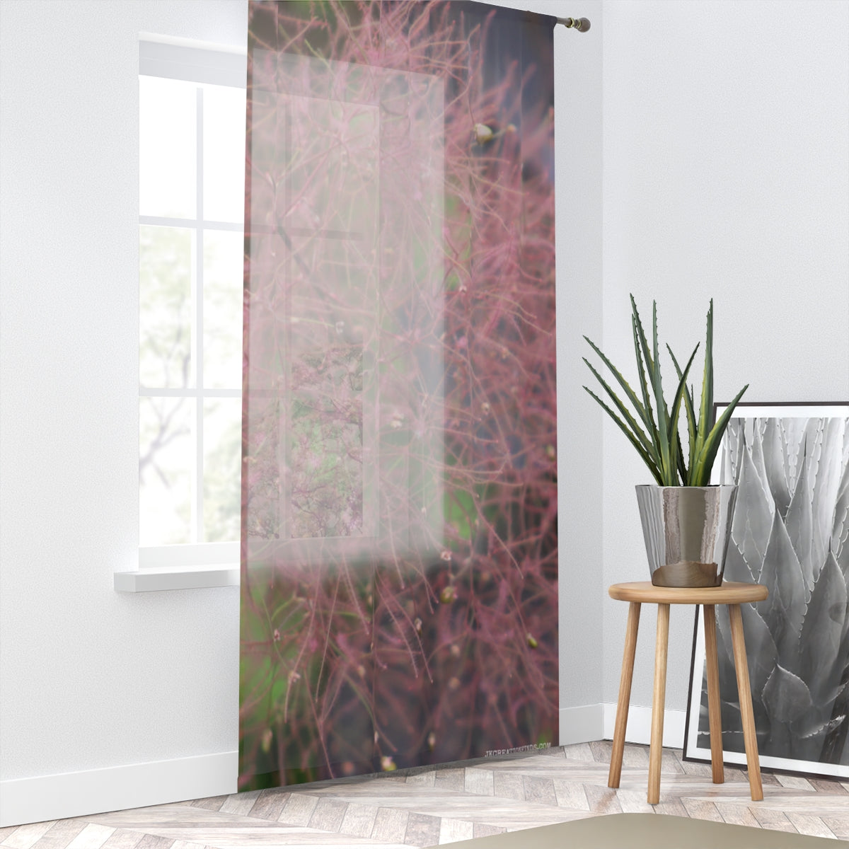 Pink Abstract Pattern Sheer Window Curtain Panel
