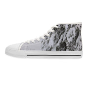 High-top sneaker with snow-covered mountain and ski lift graphic.