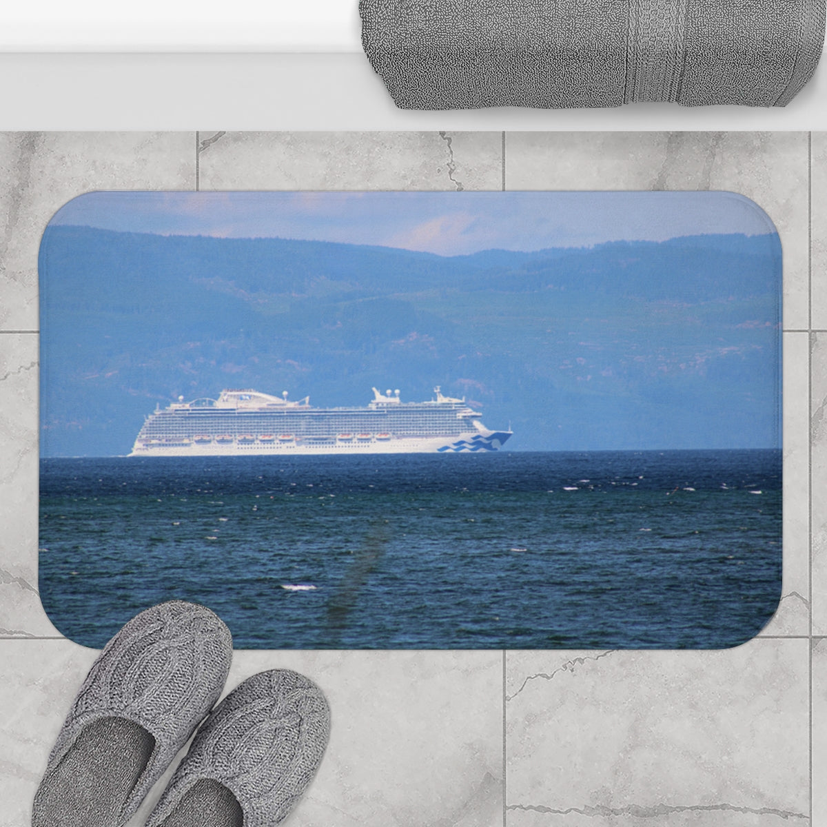 Large Cruise Ship on a Seascape Bath Mat Product