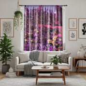 Floral Garden Window Curtain, Purple Yellow Flower Curtain, Botanical Print Curtain, Nature Inspired Home Decor, Pretty Home Decor Window