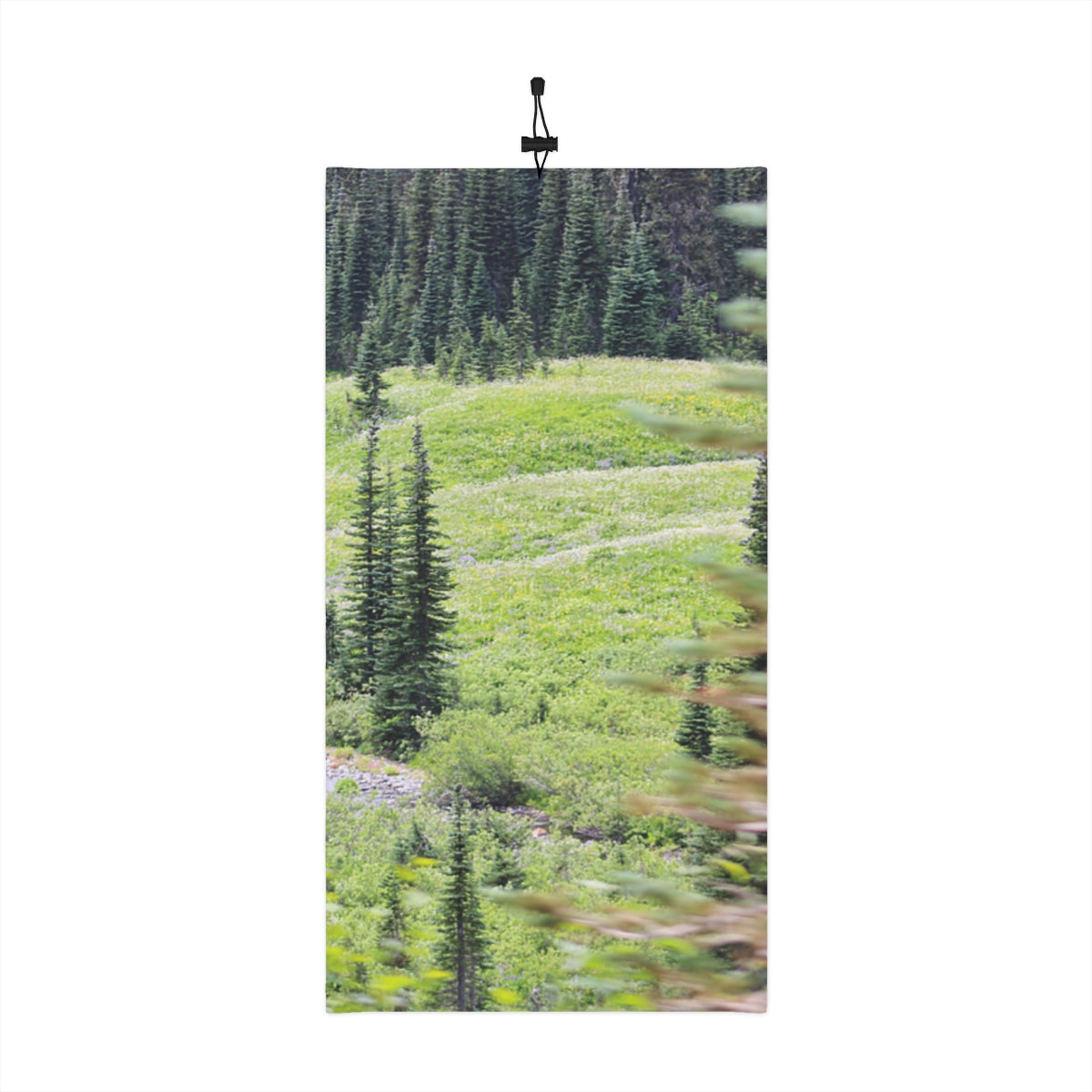 Serene Mountain Meadow with Pine Trees Towel Product