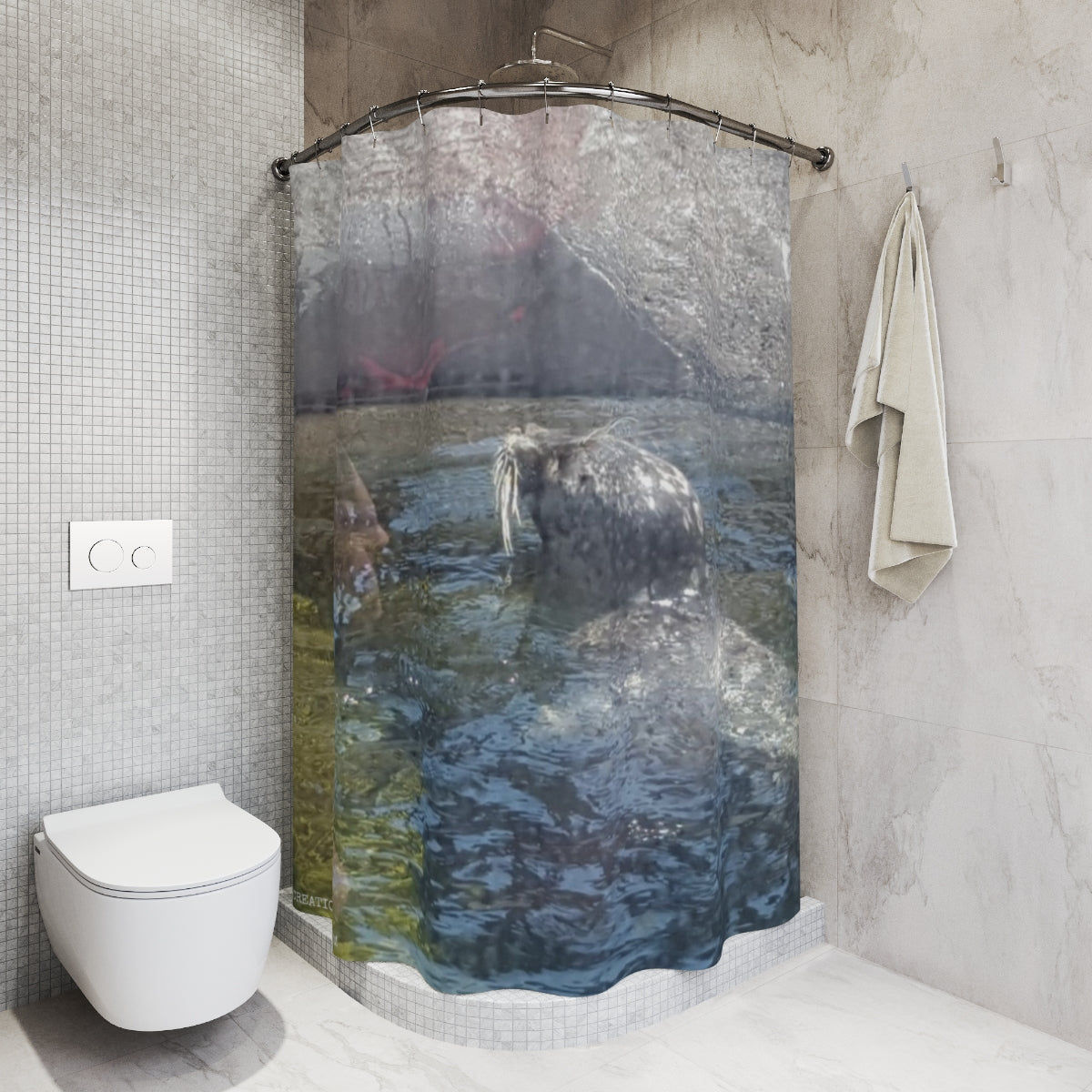 Walrus in Water Nature Scene Shower Curtain