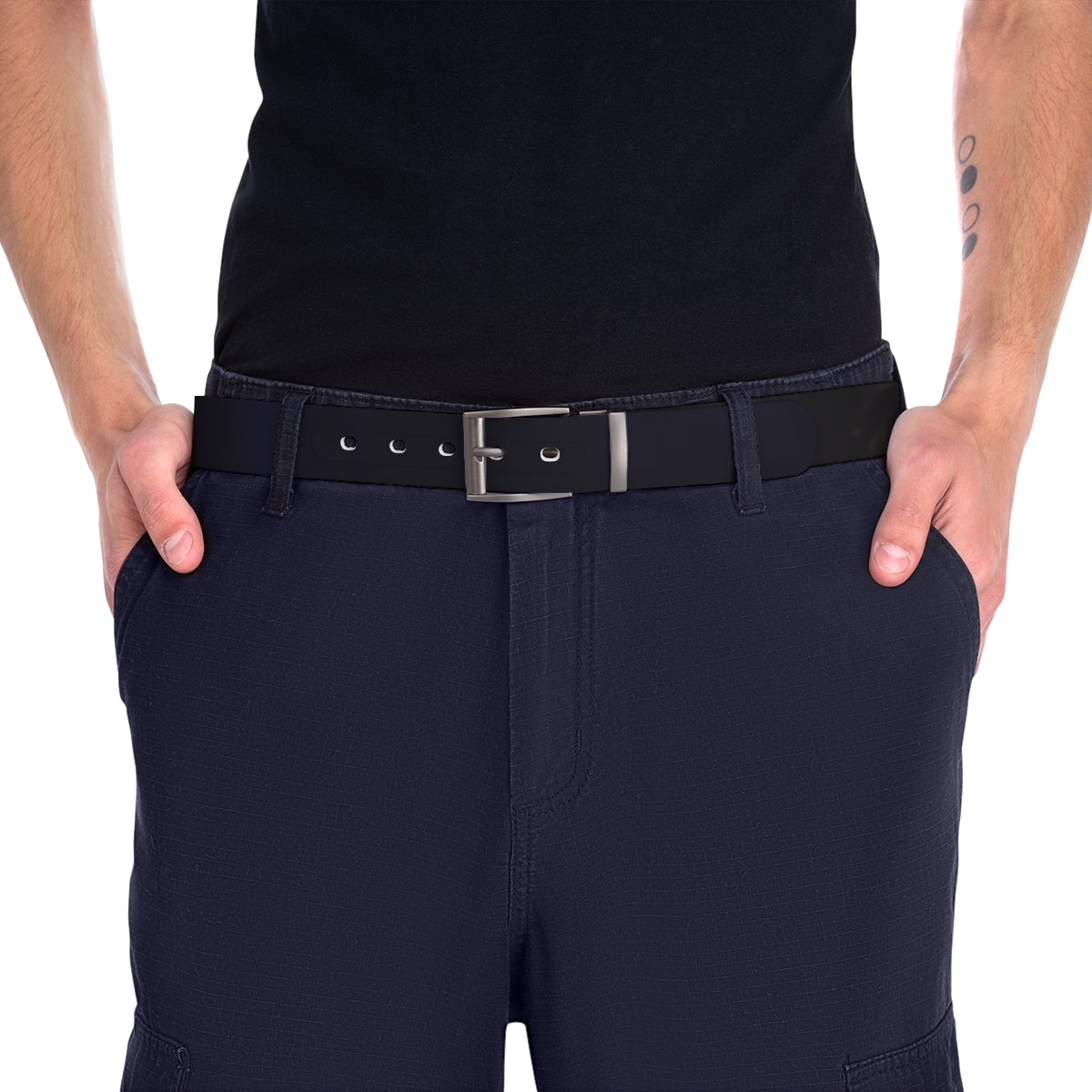 Classic Black Belt with Silver Buckle Fashion Accessory