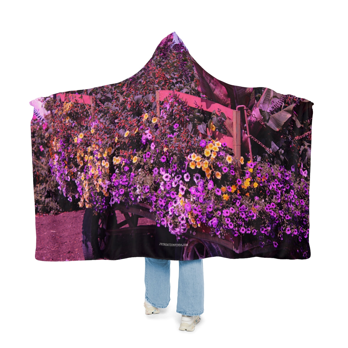 Vibrant Floral Cart Design Hooded Blanket Product