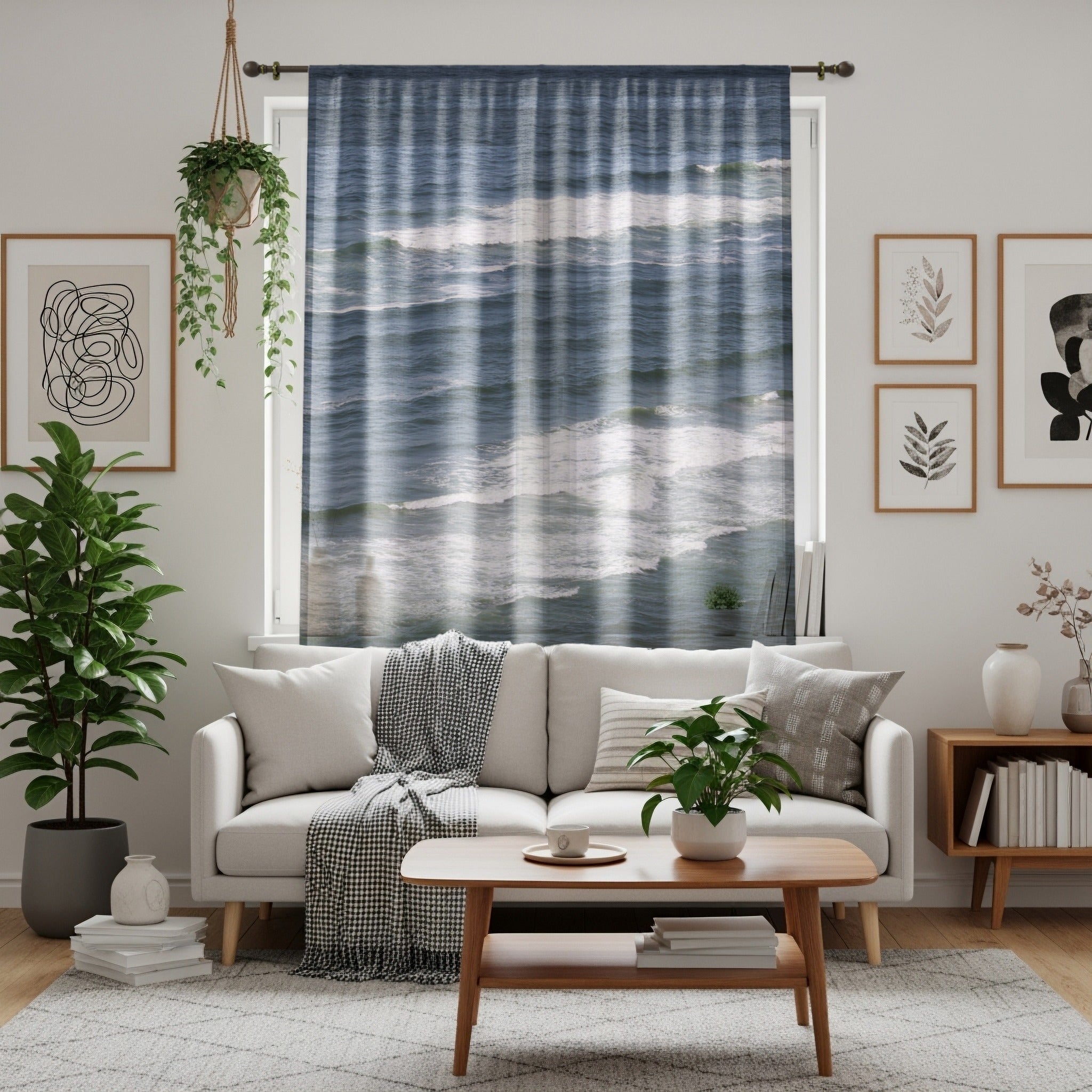 Ocean Waves Window Curtain, Coastal Home Decor, Sea Scape Curtain, Beach House Decor, Nautical Decor, Wave Art Print, Ocean View Curtain