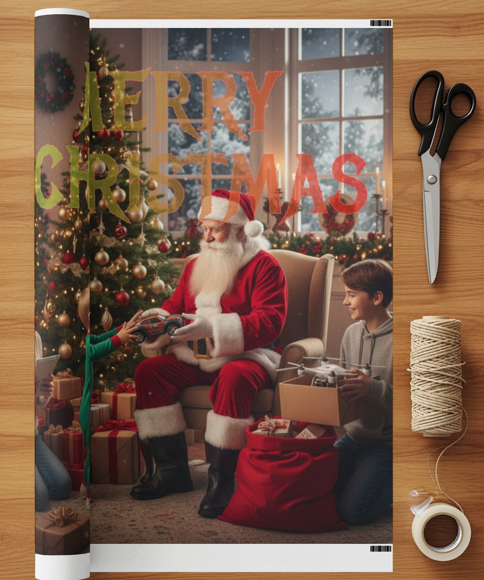 Santa Claus giving gifts Merry Christmas poster