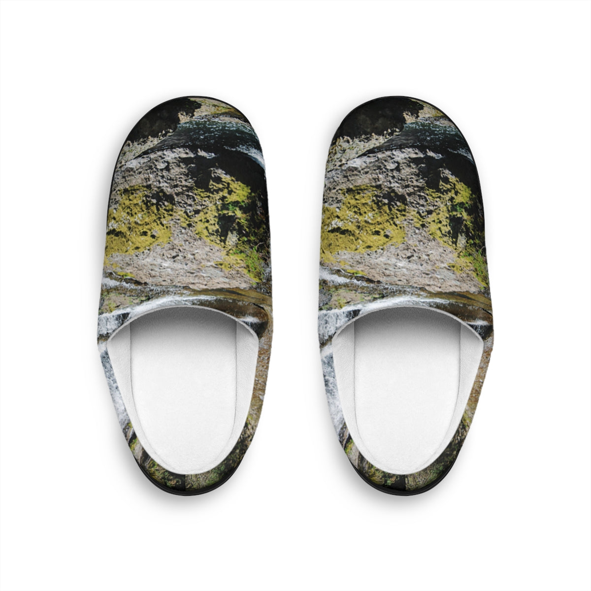 Scenic Rock and Moss Print Cozy Indoor Slippers