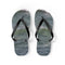 Flip-flops with a blue wave pattern on white background.
