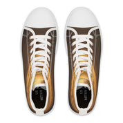 White high-top sneakers with sunset wave graphic and white laces.
