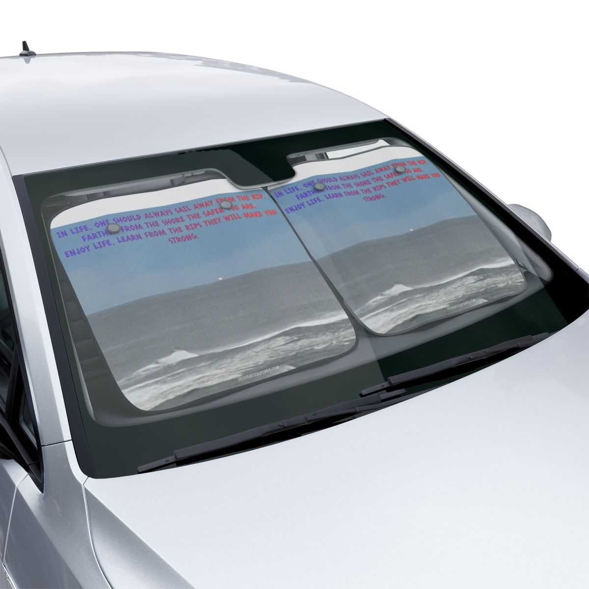 Inspirational Quote and Ocean Scene Car Sunshade