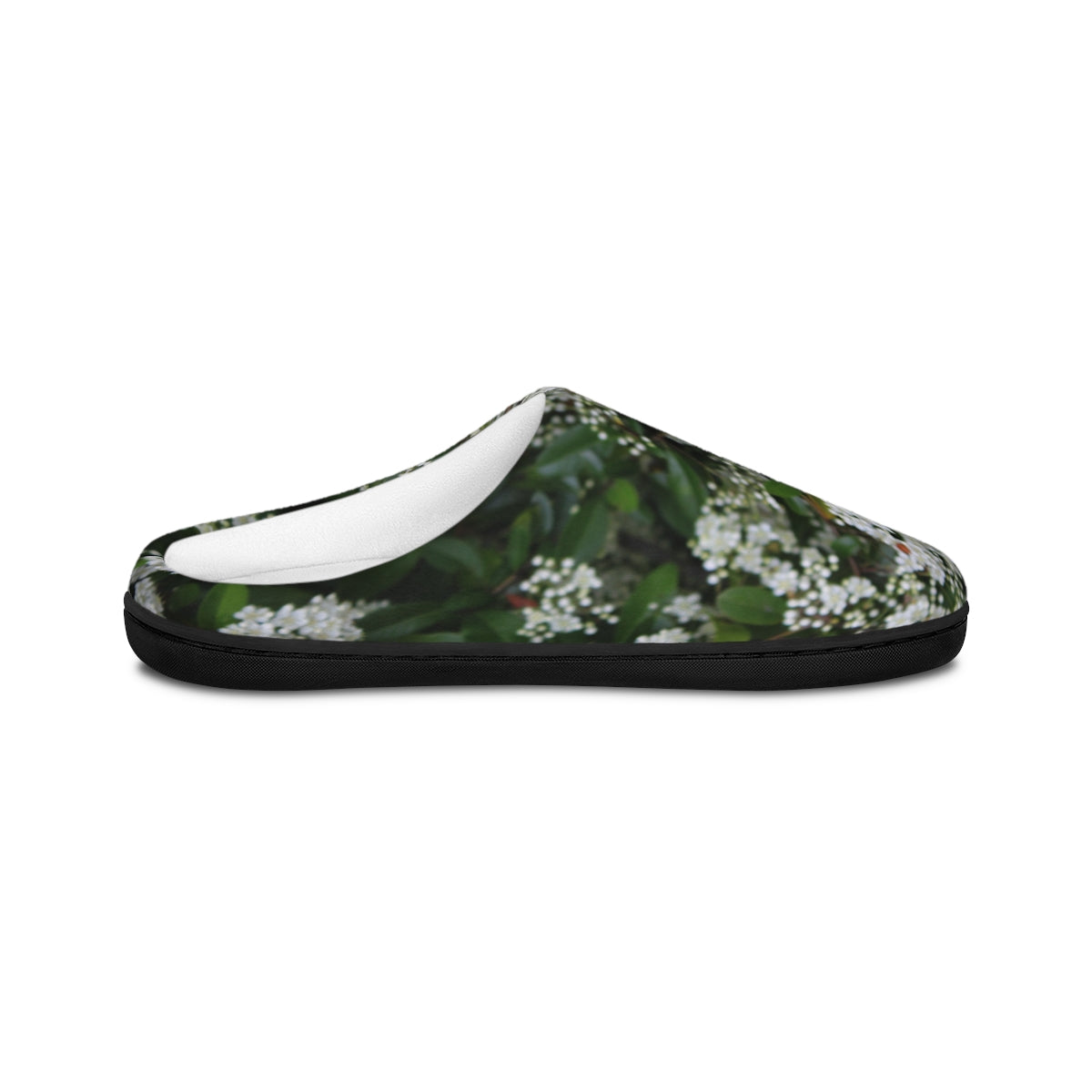 White Flowers on Green Background Slide-On Slipper