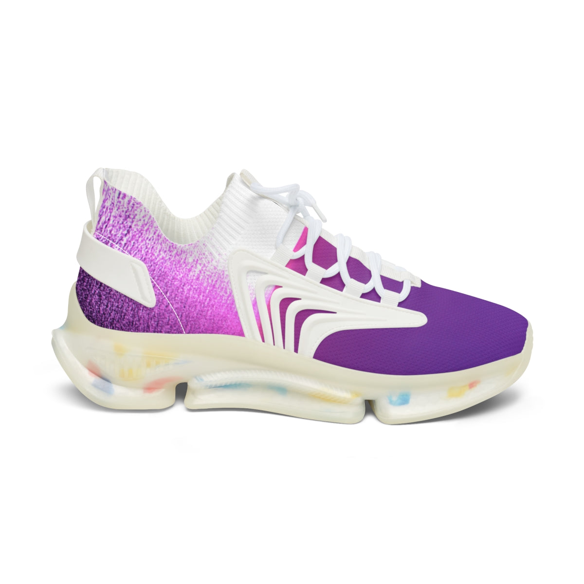 Stylish gradient purple and white athletic footwear