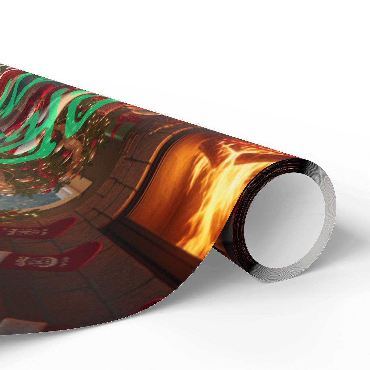 Cozy Christmas Fire Scene Wrapping Paper Roll