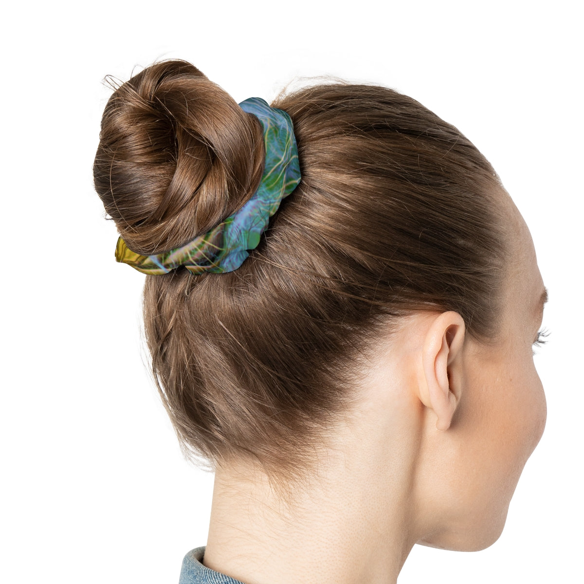 Elegant and Stylish Blue Patterned Hair Scrunchie