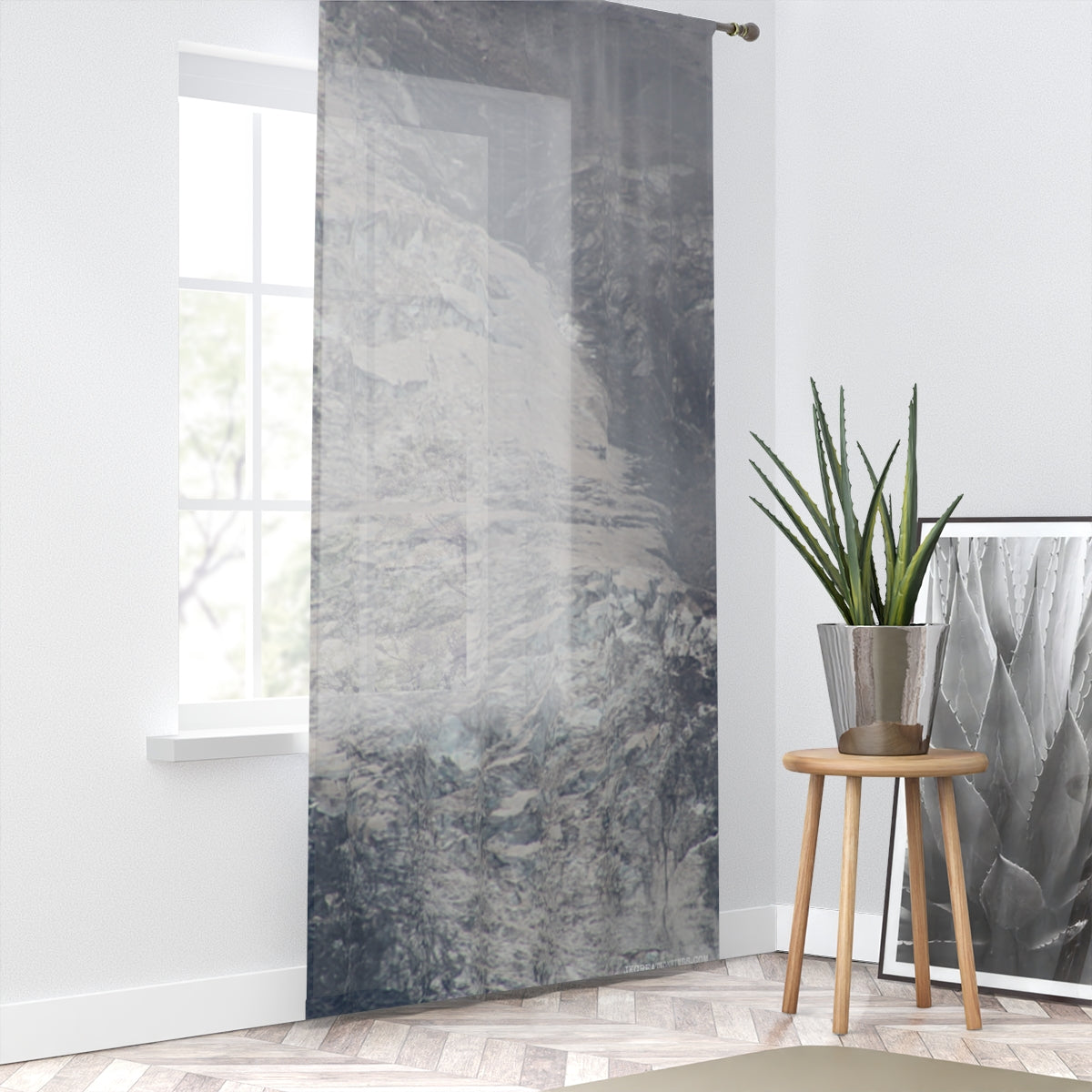 Glacier Window Curtain, Frozen Landscape Drapes, Mountain Range Decor, Abstract Scenic Curtains, Grey Nature Art, Modern Window Coverings