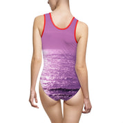 Purple Ocean Waves Design One-Piece Swimsuit