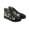 High-top canvas sneakers with a white floral pattern on black.