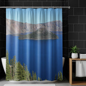 Scenic Island in Blue Lake Shower Curtain Product
