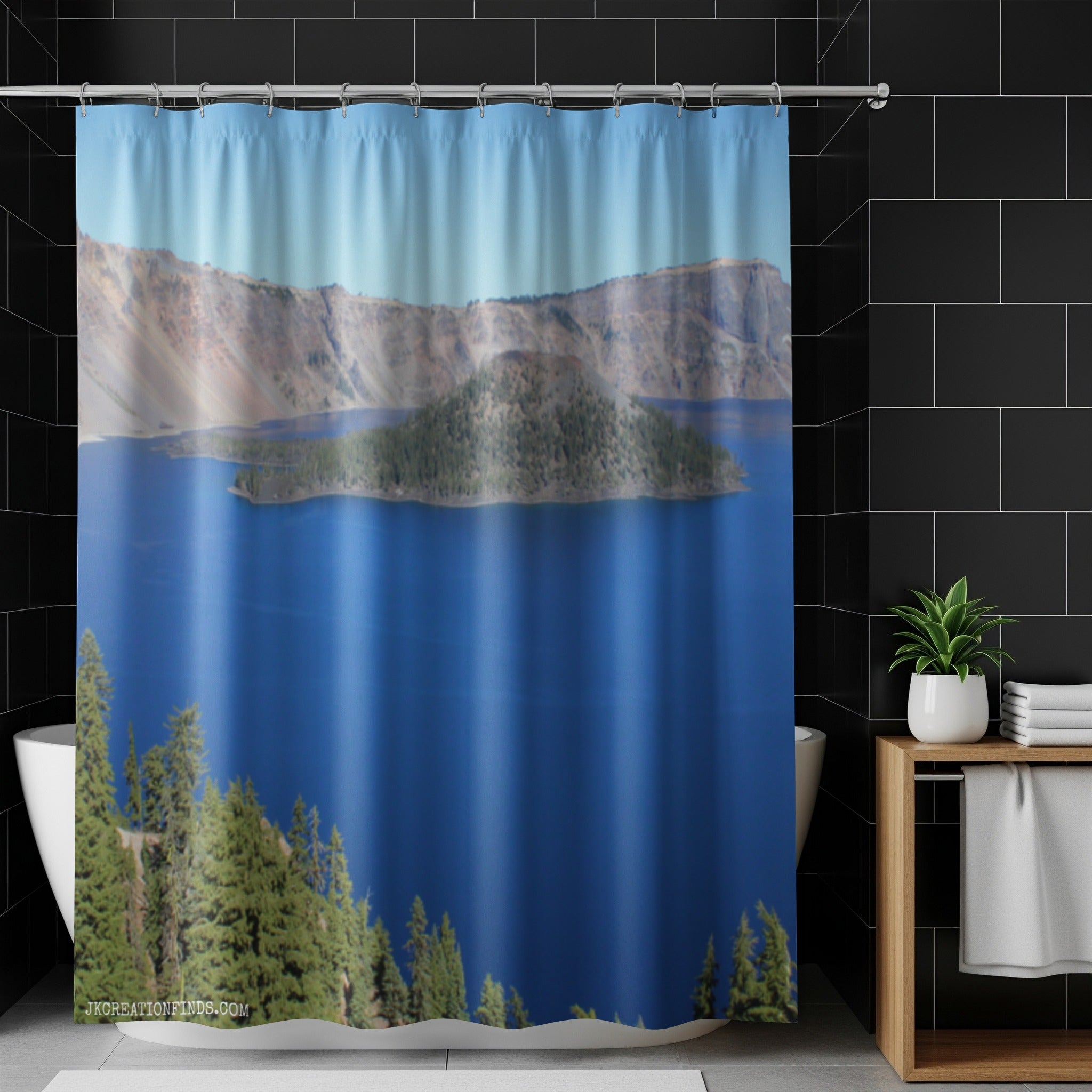 Scenic Island in Blue Lake Shower Curtain Product
