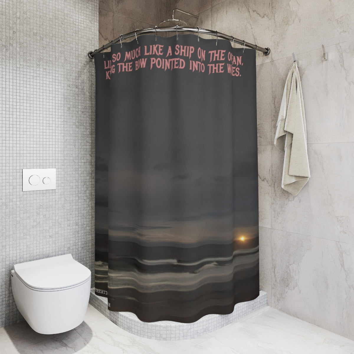 Ship on the Ocean Themed Shower Curtain for Bathrooms