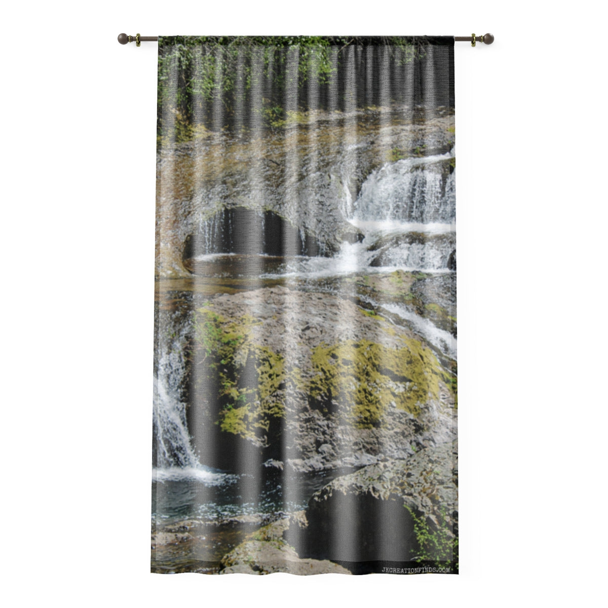 Waterfall Window Curtain, Mossy Rocks Home Decor, Serene Nature Scenery, Relaxing Waterfalls, Decorative Window Coverings