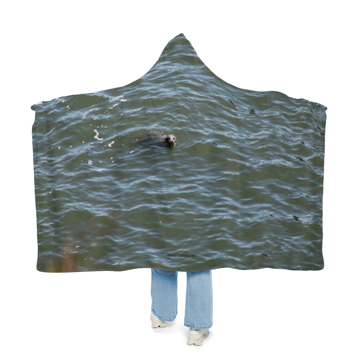 Cozy Hooded Blanket with Seal in Ocean Print
