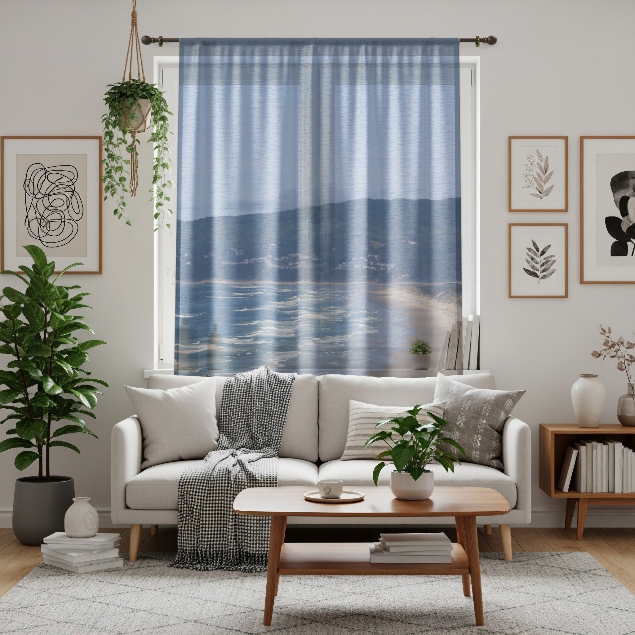 Ocean View Window Curtains, Coastal Decor Curtains, Beach Scene Home Decor, Coastal Living Room Decor, Beach House Window Treatments