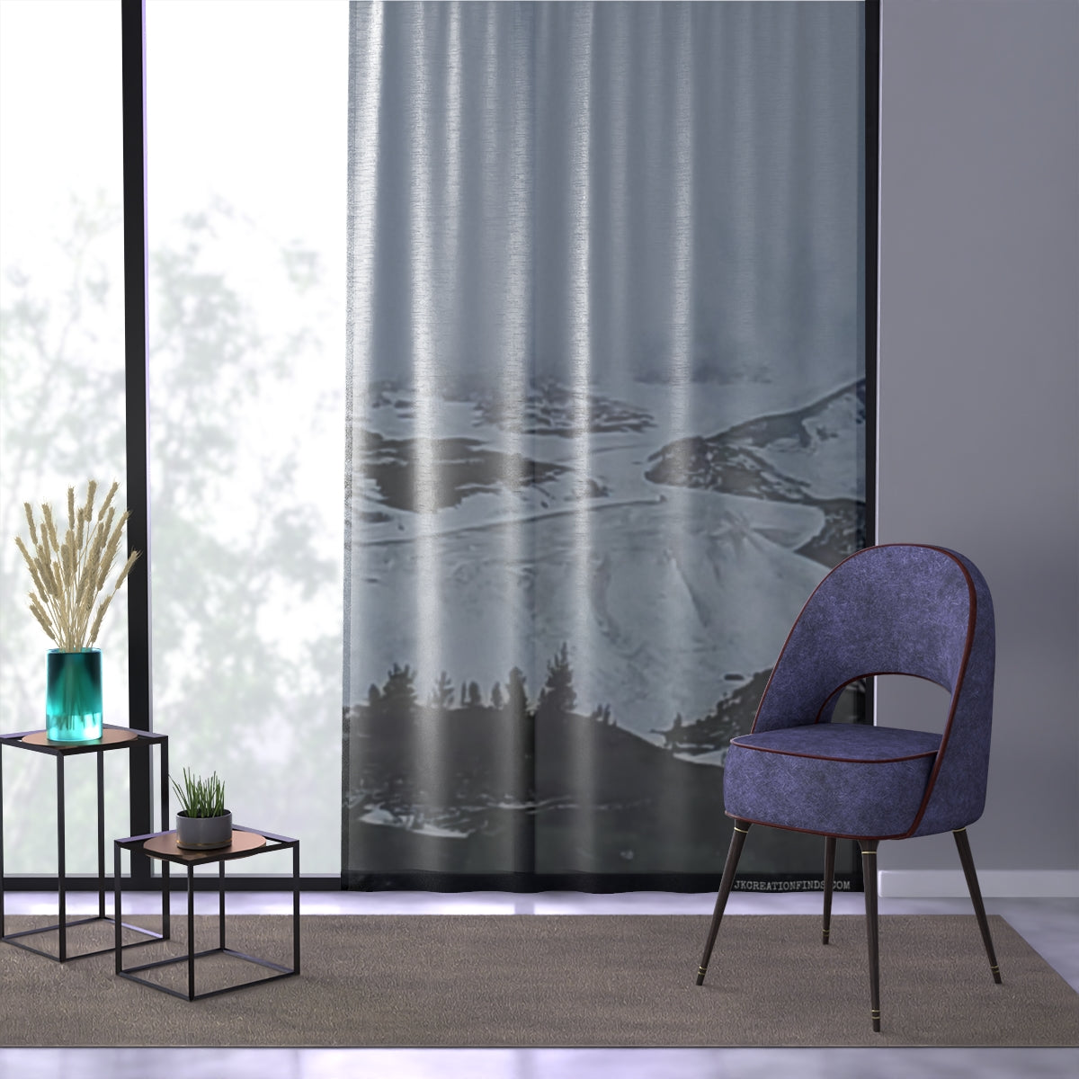Scenic Snowy Mountain Pastel Color Curtain Decor