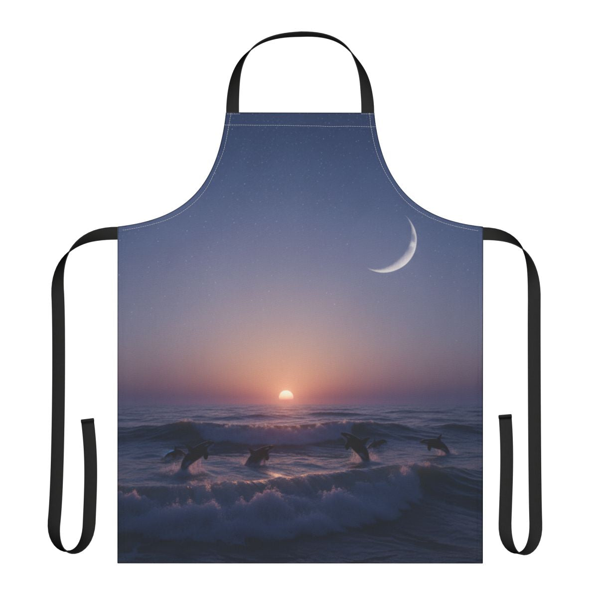 Sunset Moon Ocean View Apron with Dolphins Design