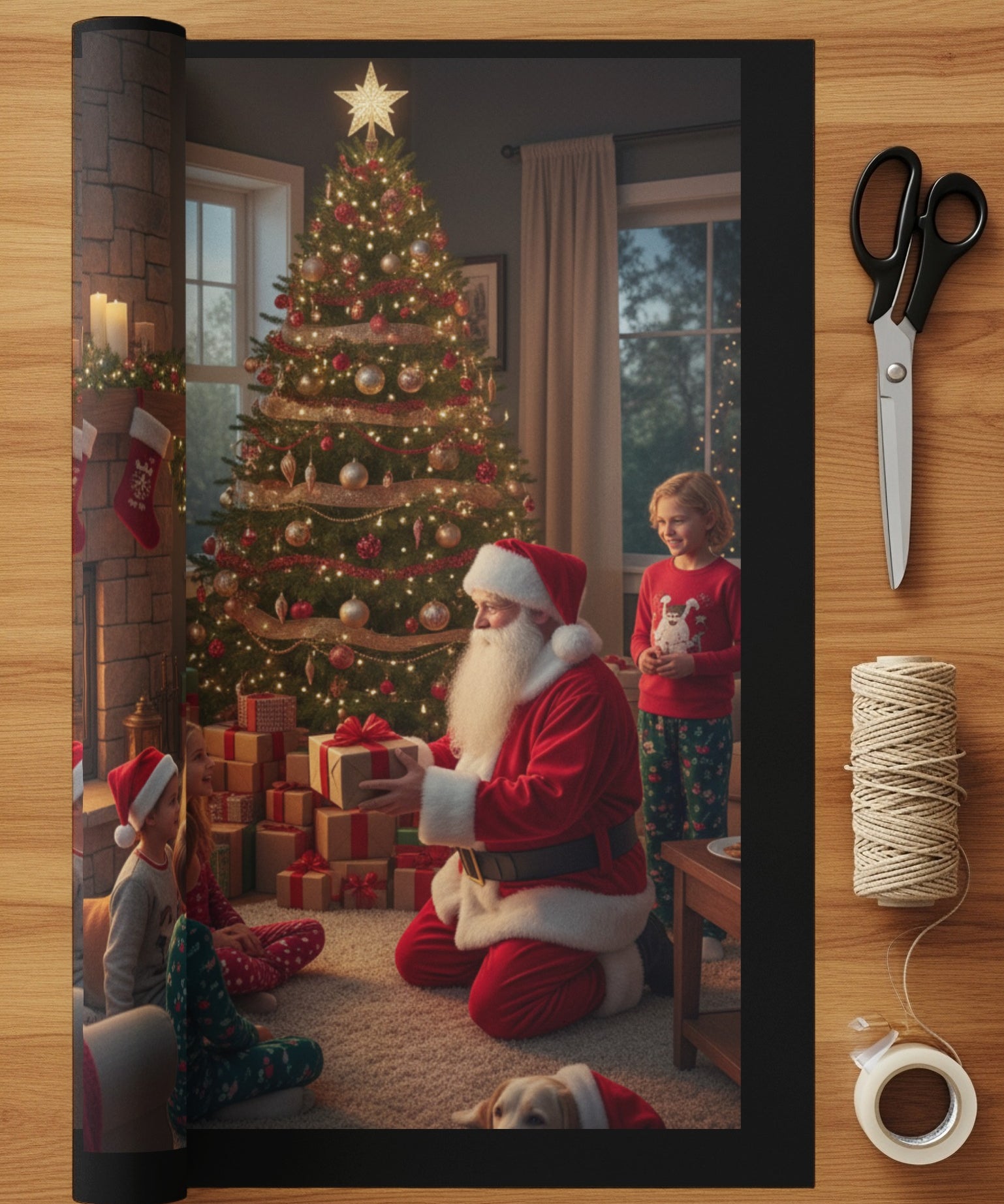 Santa Claus Giving Presents Christmas Wrapping Paper
