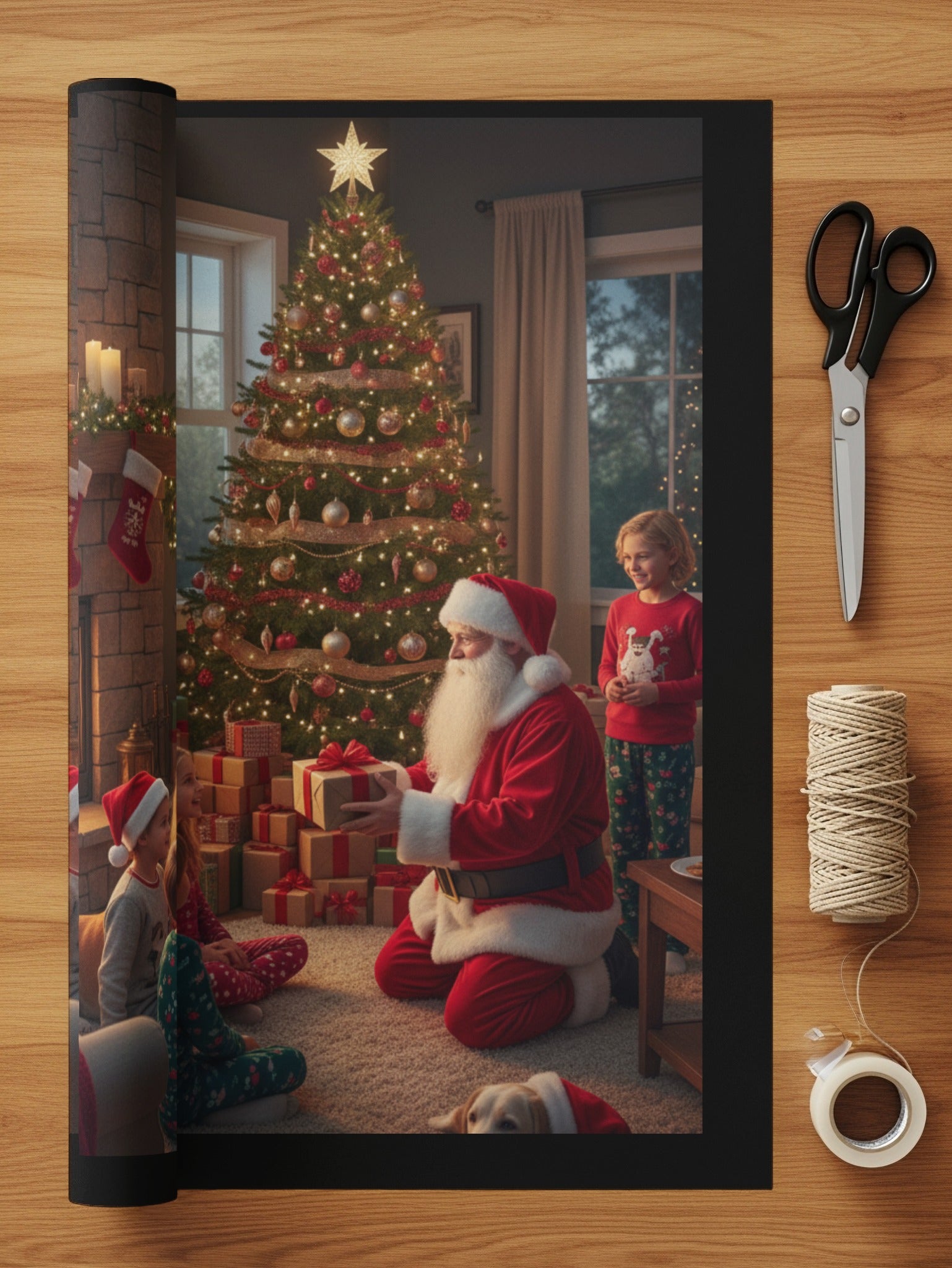 Santa Claus Giving Presents Christmas Wrapping Paper