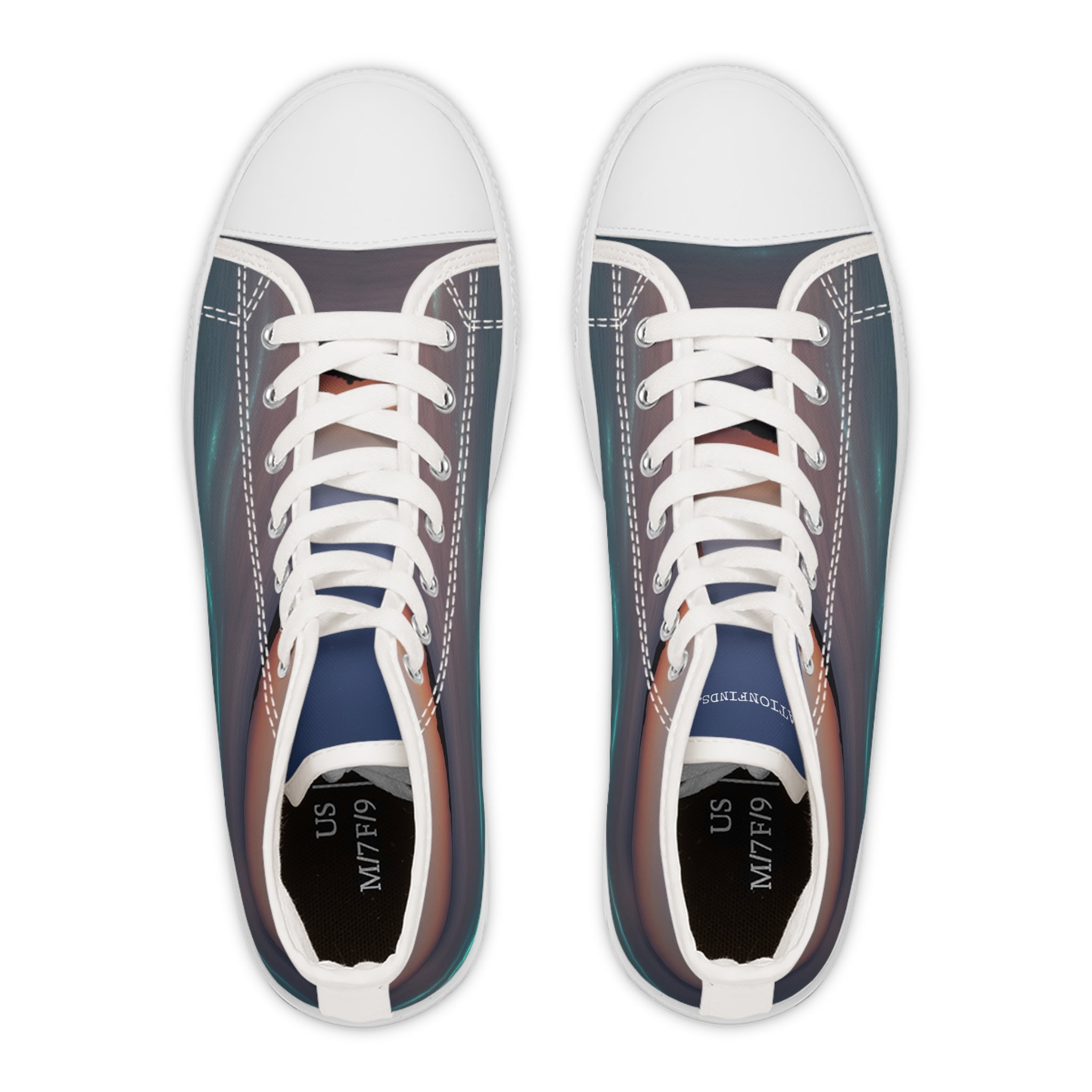 High-top sneakers with a starry night design, US M/7 F/9 tag visible.