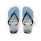 Flip-flops with a beach scene of people walking on the shore.