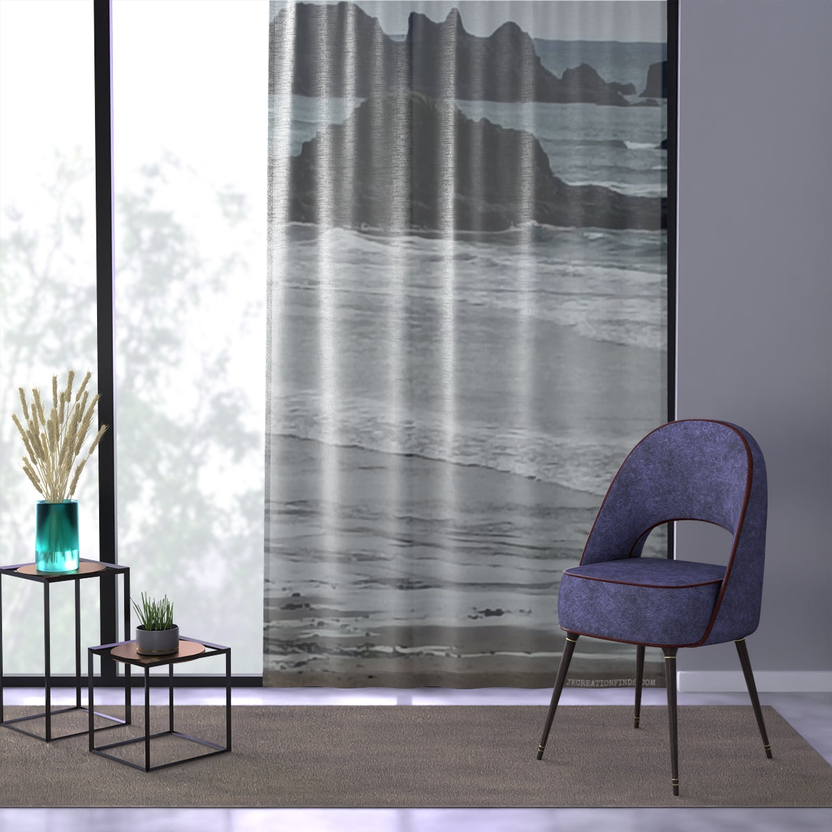 Coastal Rock Formations Window Curtain, Beach View Drapes, Ocean Waves Home Decor, Serene Seascape Curtains, Nature Photography