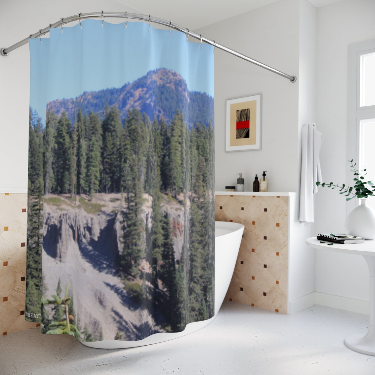 Scenic Mountain and Forest Shower Curtain for Your Bathroom