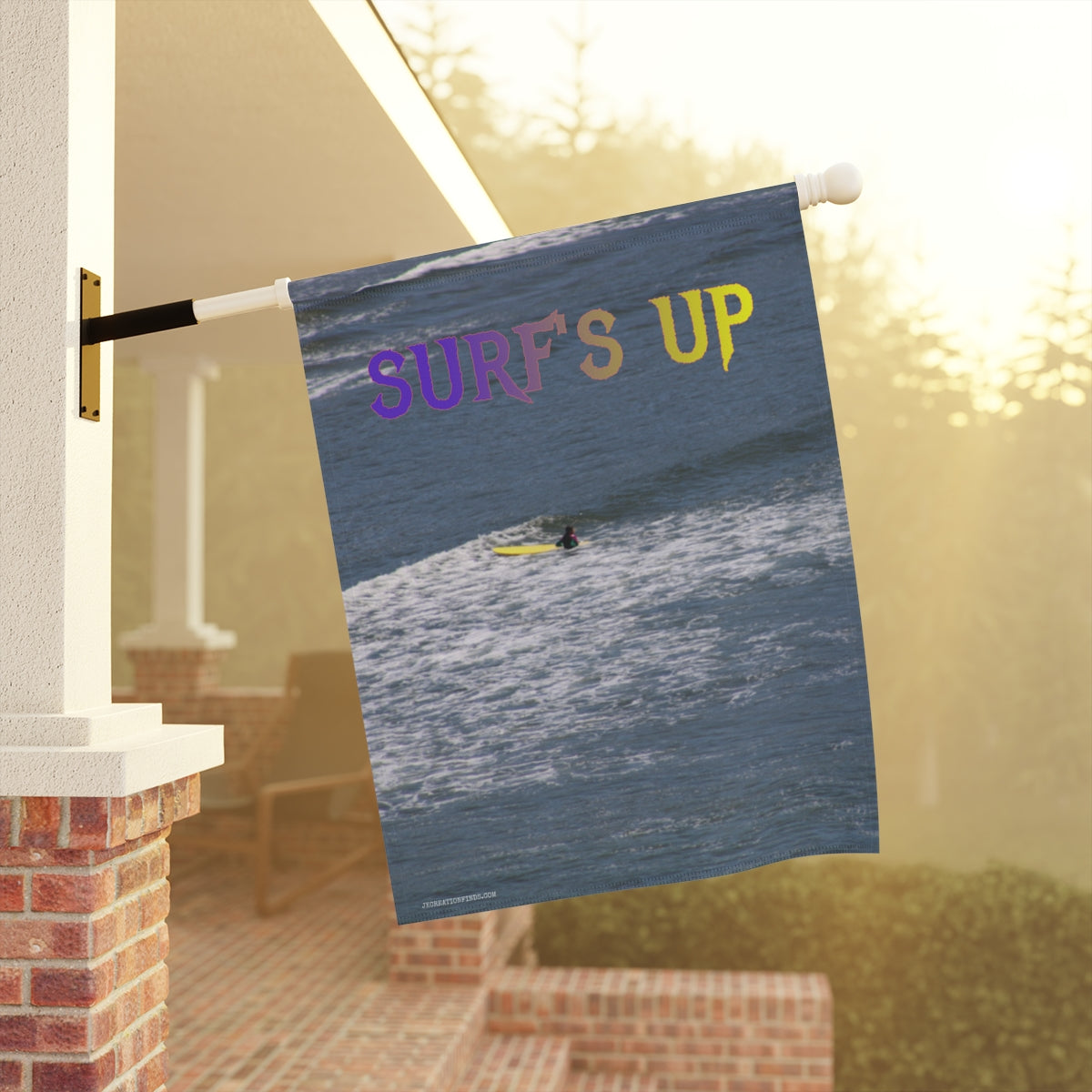 Surf's Up Flag with Seaside Surfing Design Flag