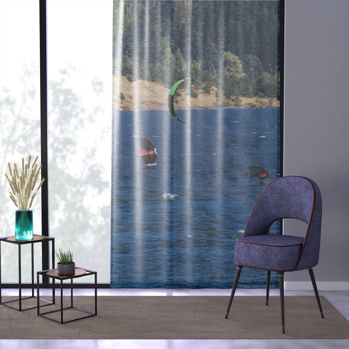 Scenic Lake with Sailboats Decorative Curtain Panel