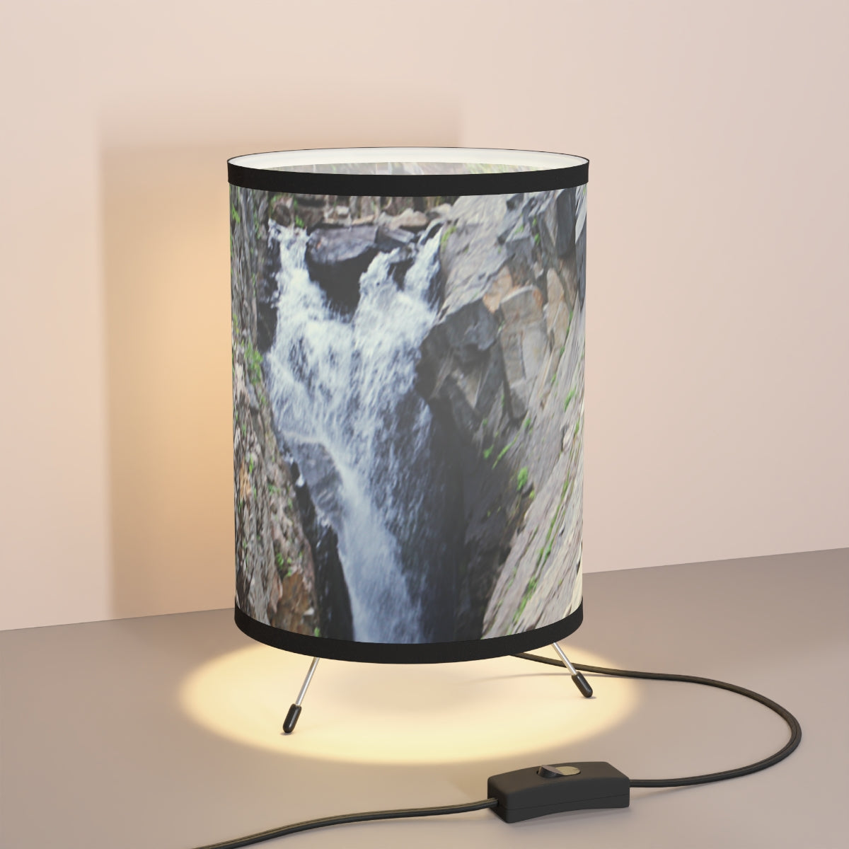 Waterfall Tripod Lamp, High Res Printed Shade, US CA Plug, Nature Inspired Lighting, Scenic Home Decor, Unique Gift Idea, Landscape Art Lamp