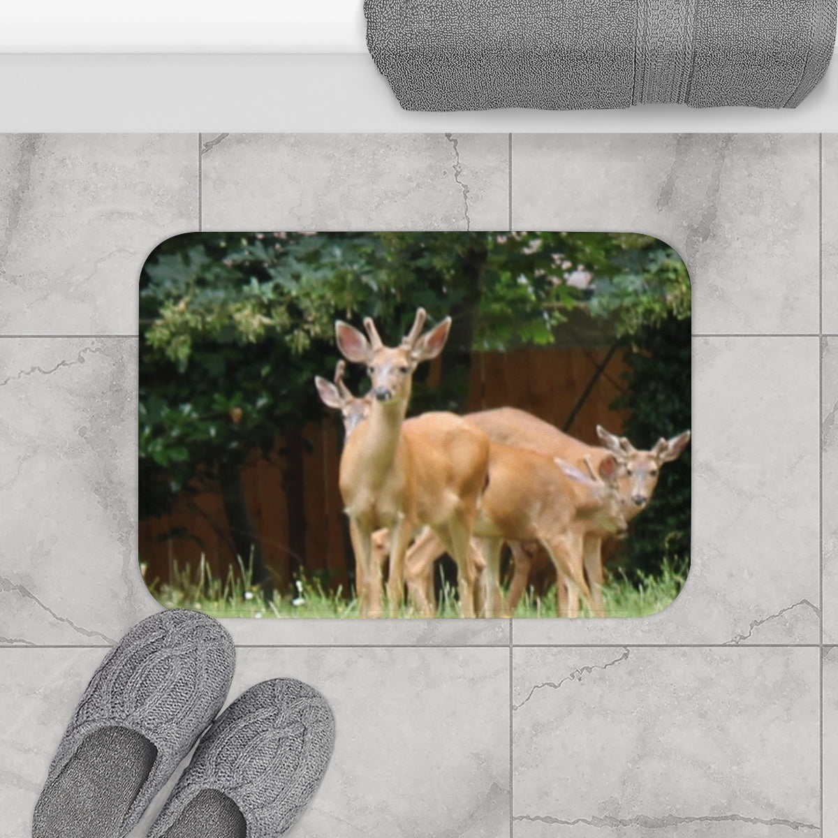 Charming Group of Deer in Natural Setting Bath Mat