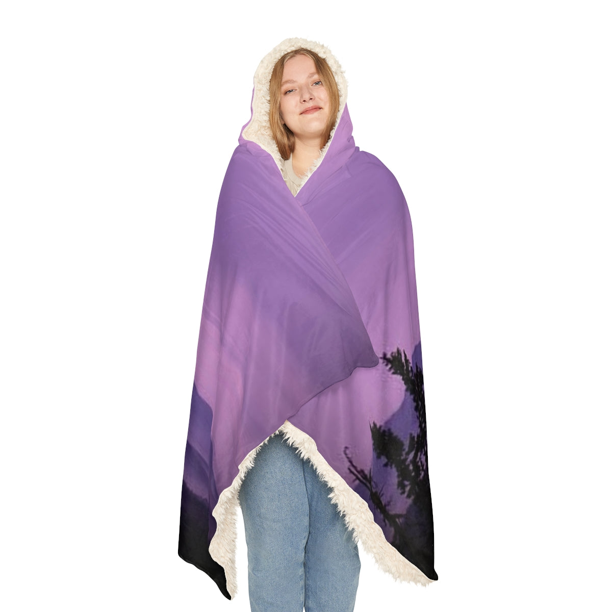 Cozy Hooded Blanket with Scenic Mountain Design