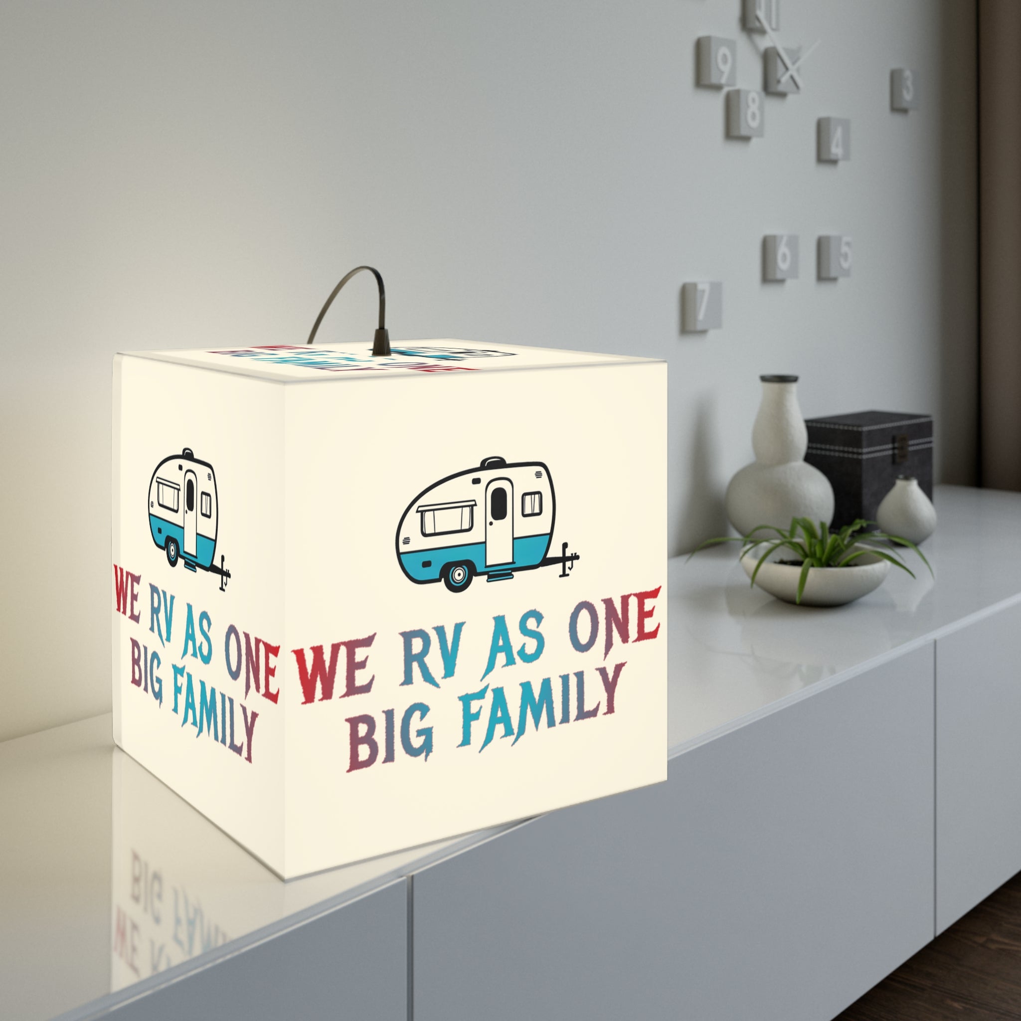 WE RV AS ONE BIG FAMILY Camper Trailer Cube Lamp product type