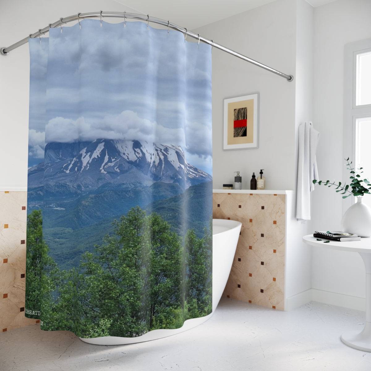 Majestic Mountain and Forest Print Shower Curtain
