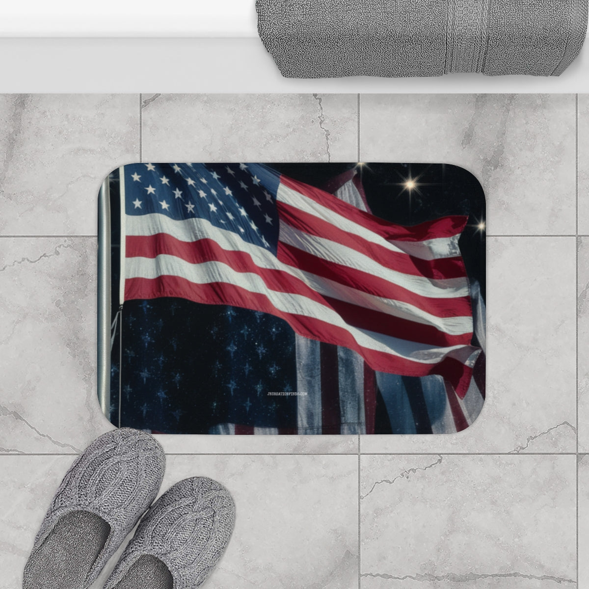 Patriotic American Flag Design Bath Mat Product
