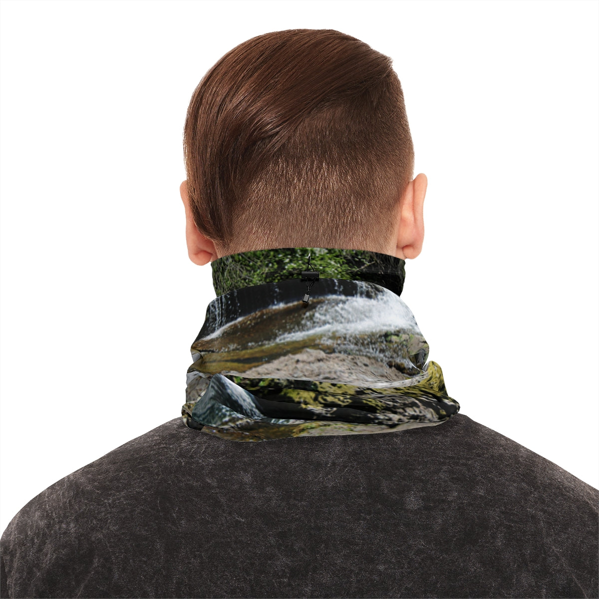 Scenic Waterfall Neck Gaiter with Realistic Nature Print