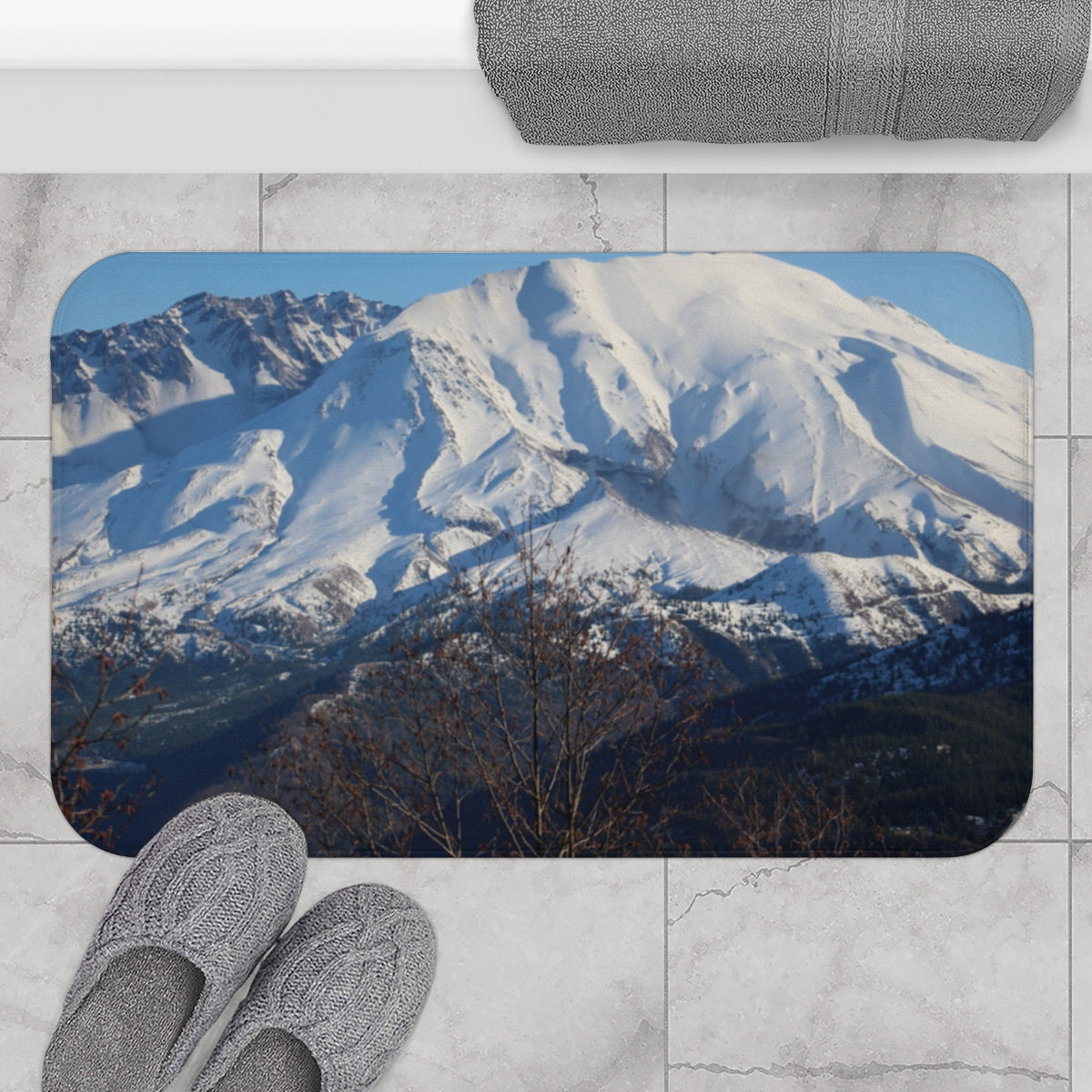 Majestic Snow-Capped Mountain Scene Bath Mat