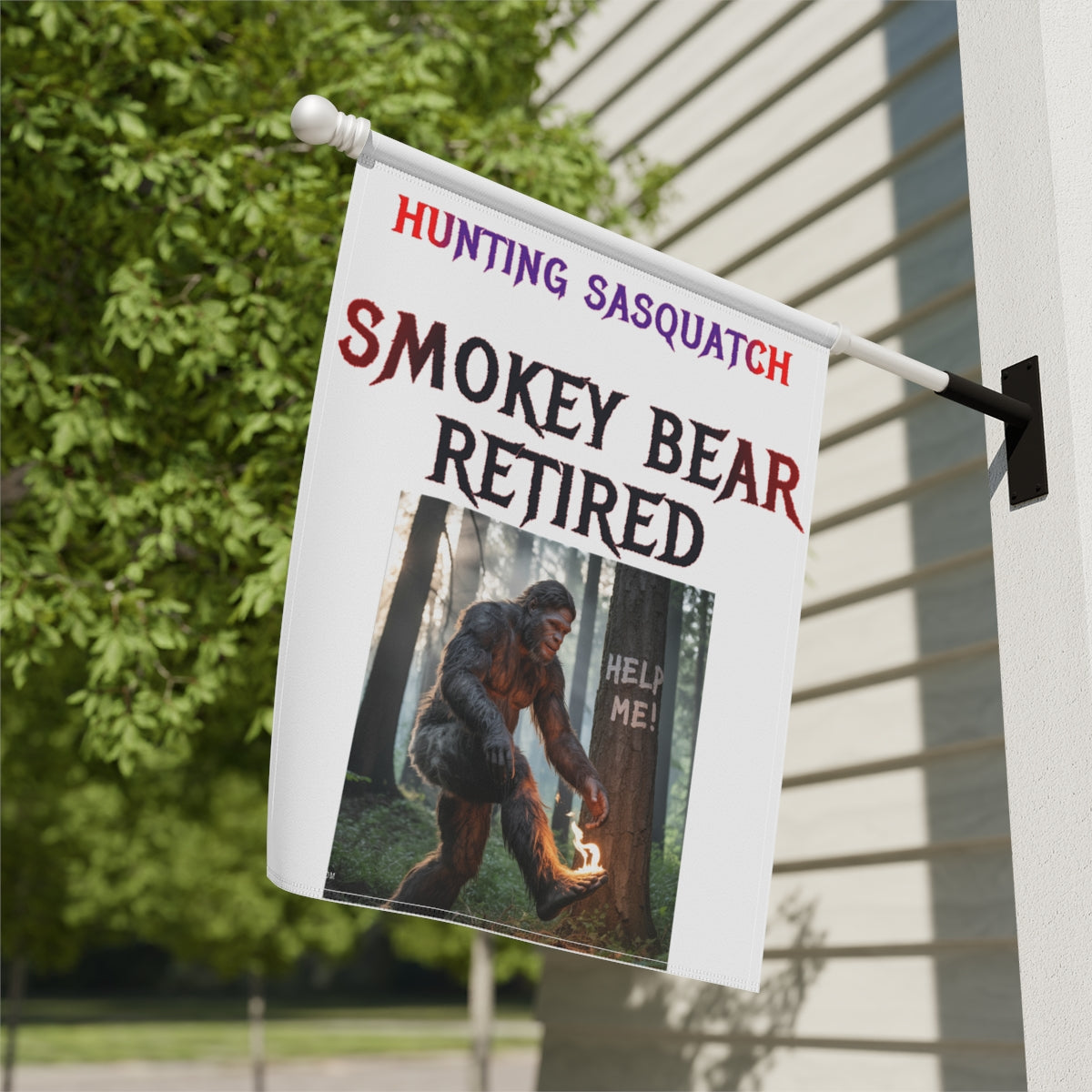 Hunting Sasquatch Smokey Bear Retired Flag Banner