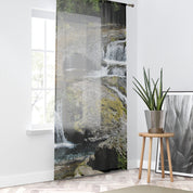 Waterfall Window Curtain, Mossy Rocks Home Decor, Serene Nature Scenery, Relaxing Waterfalls, Decorative Window Coverings