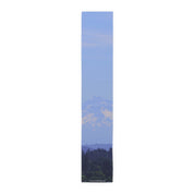Scarf with a soft focus mountain landscape in blues and greens.